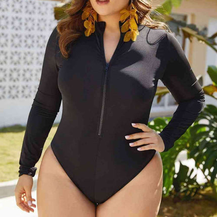 Chic Front-Zip Plus Size Swimwear