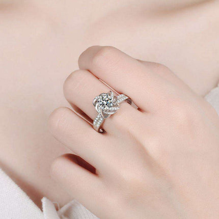 Exquisite 1 Carat Moissanite Sterling Silver Ring with Rhodium-Plated Elegance - A Symbol of Timeless Luxury