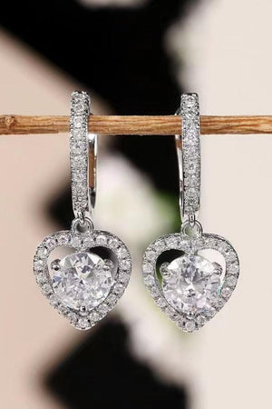 2 Carat Moissanite Platinum-Plated Heart Drop Earrings-Trendsi-Silver-One Size-Très Elite