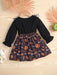 Spooky Graphic Print Halloween Dress with Flounce Sleeves