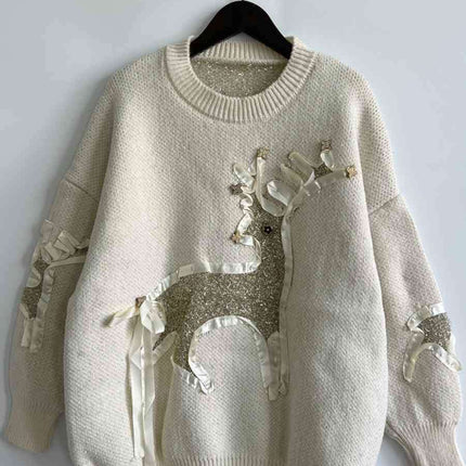 Festive Reindeer Long Sleeve Sweater for the Holiday Season