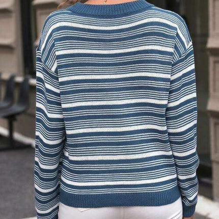 Chic Striped Acrylic Knit Sweater with Long Sleeves for Winter Warmth