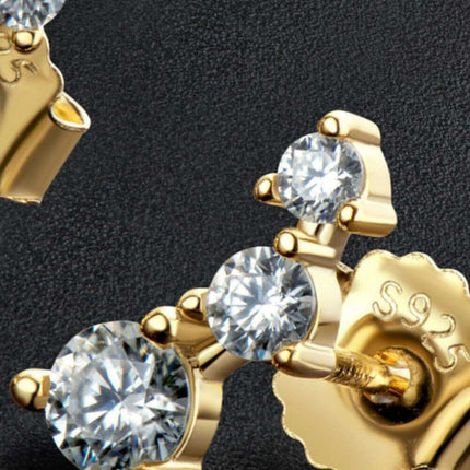 Sophisticated 18K Gold-Plated Moissanite Stud Earrings with Sterling Silver Details