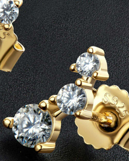 Sophisticated 18K Gold-Plated Moissanite Stud Earrings with Sterling Silver Details