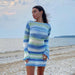 Sophisticated Striped Bell Sleeve Dress with Open Back for Women by JakotoNew