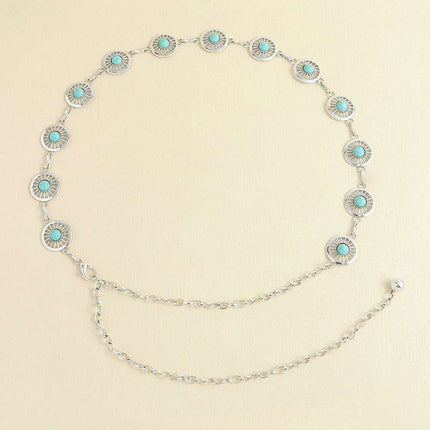 Turquoise Alloy Waist Belt with Vintage Charm - A Touch of Timeless Style