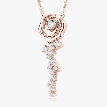Rose Gold Floral Elegance Necklace with Sparkling Lab-Created Diamond Accents