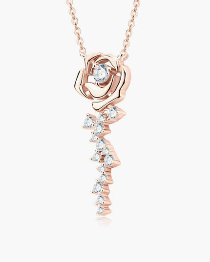 Rose Gold Floral Elegance Necklace with Sparkling Lab-Created Diamond Accents