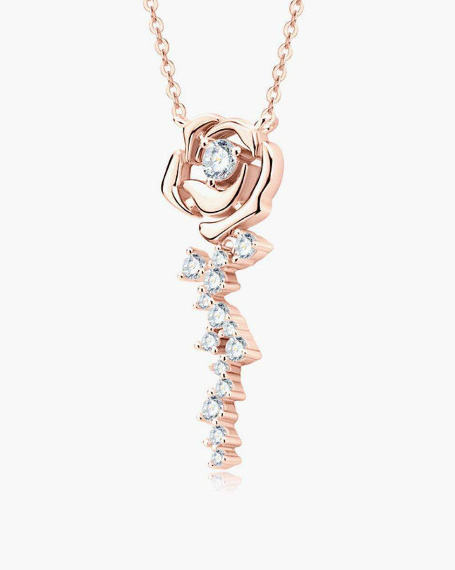 Rose Gold Floral Elegance Necklace with Sparkling Lab-Created Diamond Accents