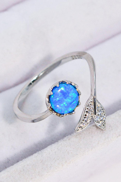 Elegant Opal Gemstone Adjustable Ring with Platinum Finish