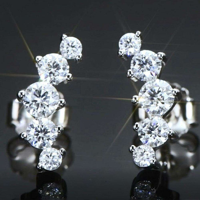 Platinum-Plated Moissanite-Studded Earrings - Chic and Timeless Elegance