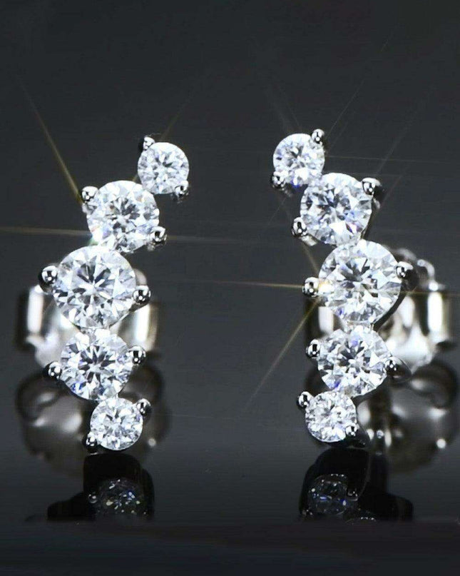 Platinum-Plated Moissanite-Studded Earrings - Chic and Timeless Elegance