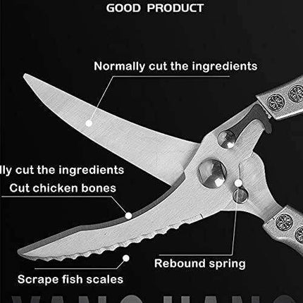 Versatile Precision Kitchen Scissors - Effortlessly Cut Through Meat, Bones, and Vegetables