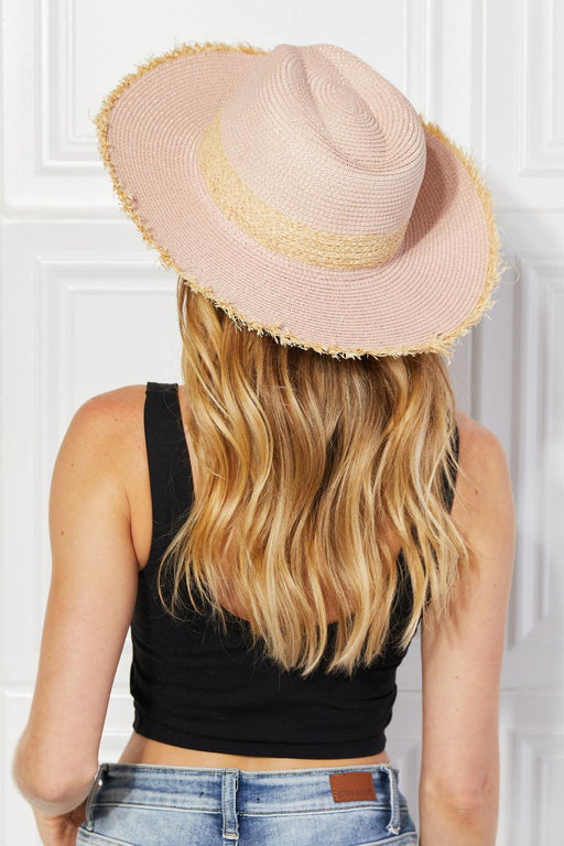 Poolside Chic Straw Fedora Hat by Justin Taylor in Soft Pink
