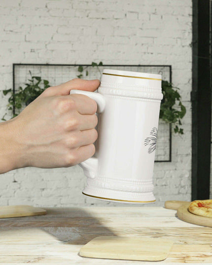 Customizable Premium White Ceramic Beer Stein with Distinctive Ribbed Texture