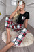 Comfort Chic Plaid Lounge Set with Lettuce Trim Crop Top and Pants