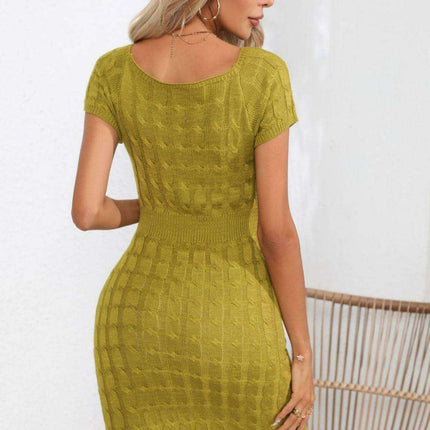 Stylish Cable-Knit Mini Dress with Button Accents