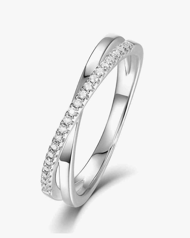 Modern Elegance Crisscross Silver Ring with Lab-Created Diamond