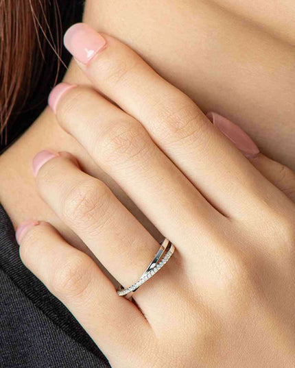 Modern Elegance Crisscross Silver Ring with Lab-Created Diamond