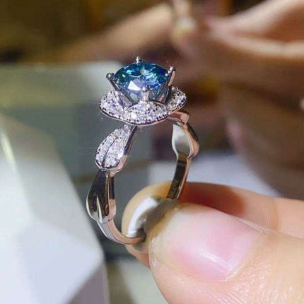 Geometric Elegance: Moissanite and Zircon Adorned Sterling Silver Ring