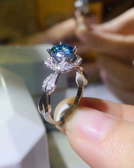 Geometric Elegance: Moissanite and Zircon Adorned Sterling Silver Ring