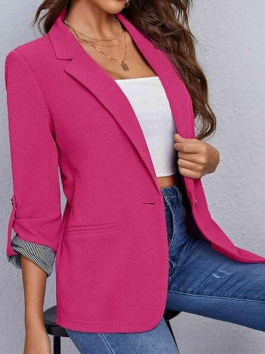 Chic Lapel Collar Blazer with Roll-Tab Sleeves and Versatile Style