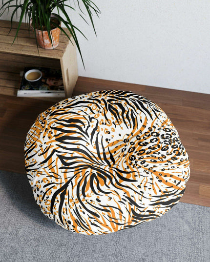 Customizable Elegant Round Tufted Floor Pillow with Chic White Accents