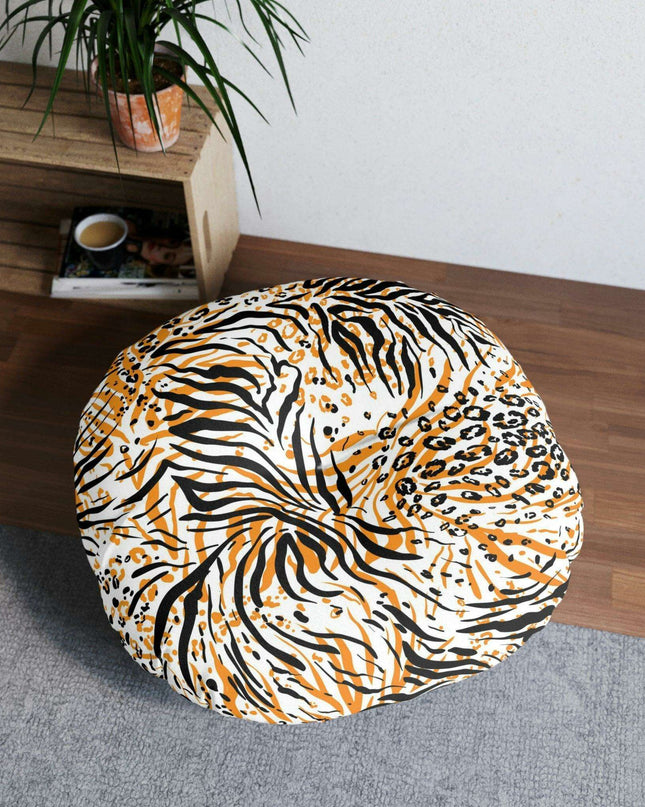 Customizable Elegant Round Tufted Floor Pillow with Chic White Accents