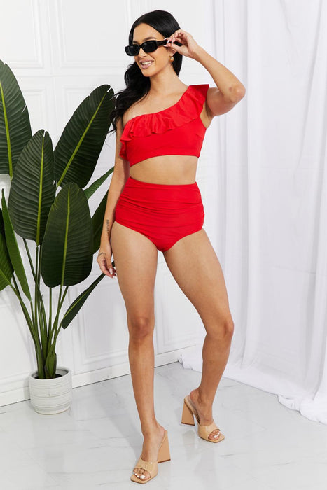 Seaside Red Romance One-Shoulder Ruffle Bikini by Marina West
