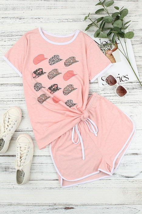 Cozy Graphic Print Tee and Shorts Lounge Ensemble