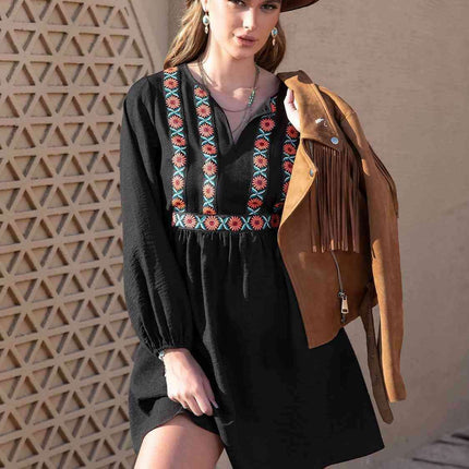 Boho-Inspired Tropical Midi Dress with Notched Neckline