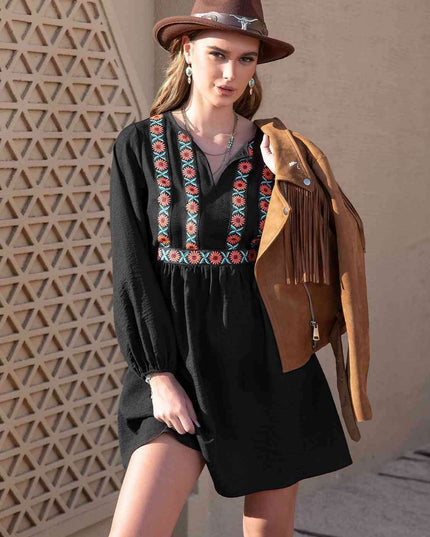 Boho-Inspired Tropical Midi Dress with Notched Neckline