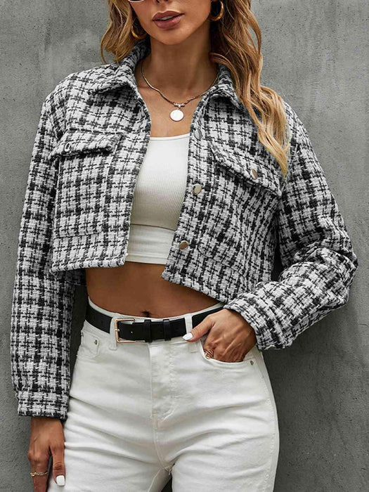 Cozy Tartan Button-Up Jacket with Collared Neck