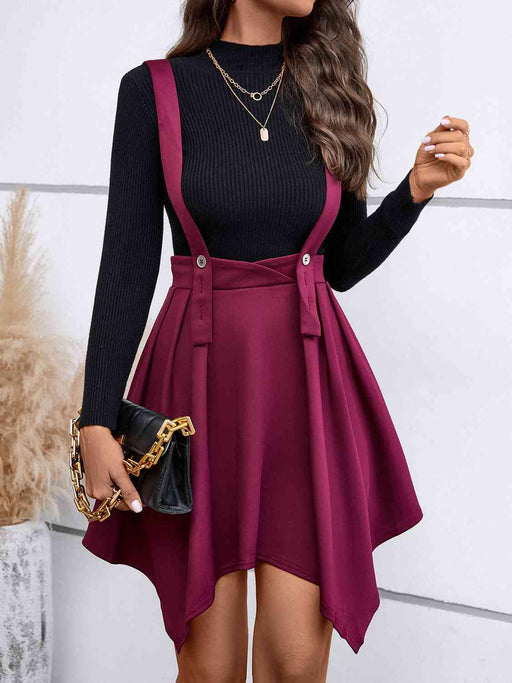 Chic Button-Up Overall Skirt with Zipper Accent