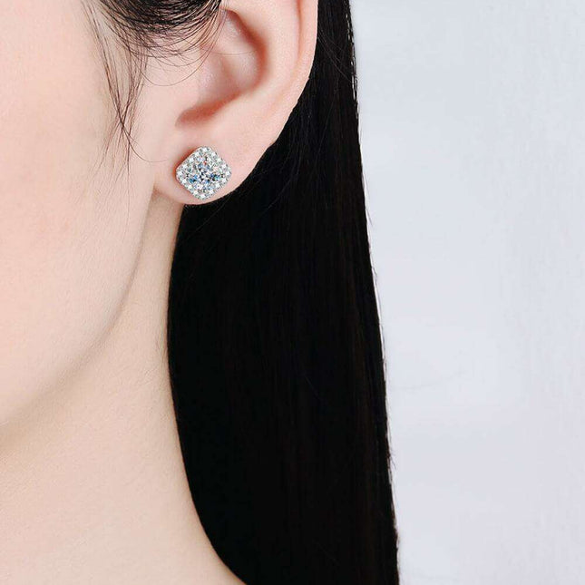 Elegant Square Silver Stud Earrings with Lab-Created Diamonds