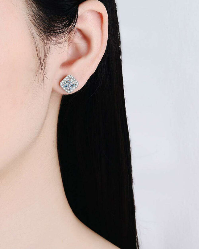 Elegant Square Silver Stud Earrings with Lab-Created Diamonds