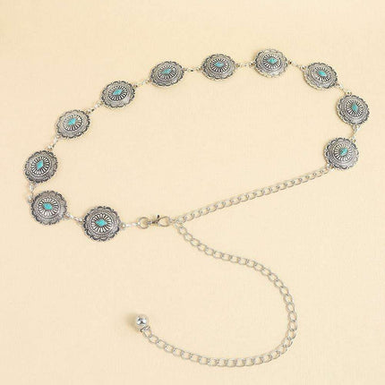 Turquoise Alloy Waist Belt with Vintage Charm - A Touch of Timeless Style