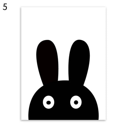 Charming Monochrome Cartoon Animal Canvas Art - Playful Home Accent