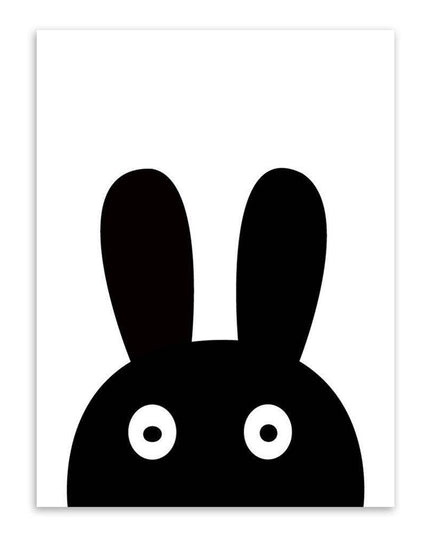 Charming Monochrome Cartoon Animal Canvas Art - Playful Home Accent