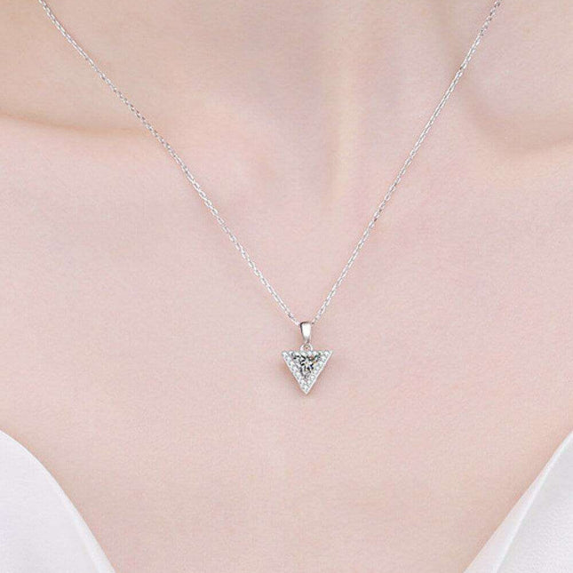 Geometric Moissanite Triangle Necklace with Rhodium Accents