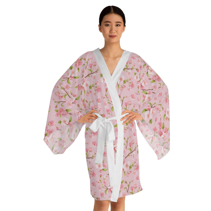 Kireiina Japanese Sakura Blossom Floral Long Sleeve Kimono Robe-Clothing, Shoes & Jewelry›Women›Clothing›Lingerie, Sleep & Lounge›Sleep & Lounge›Robes-Kireiina-XS-White-Très Elite