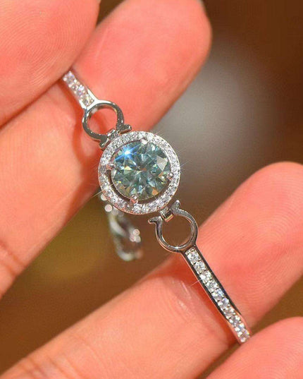 Elegant Moissanite-Studded Sterling Silver Bangle with Sparkling Zircon Details