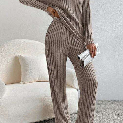 Chic Ribbed V-Neck Lounge Set - Ultimate Comfort Attire