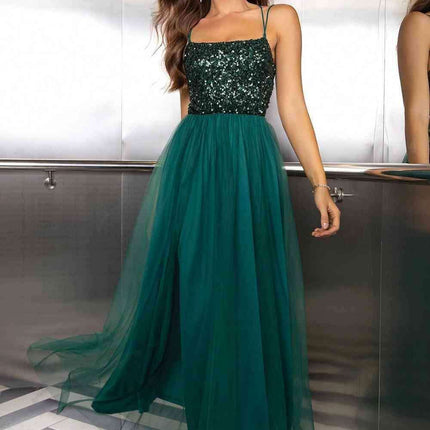 Elegant Backless Mesh Gown with Sheer Smocked Details