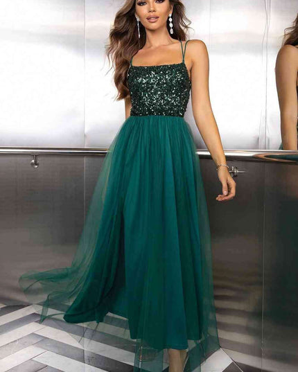 Elegant Backless Mesh Gown with Sheer Smocked Details