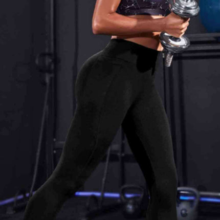 High-Waisted Active Leggings with Convenient Pockets - Durable Solid Design and Comfortable Wide Band for Fitness Enthusiasts