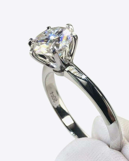 Timeless Radiance: 3 Carat Moissanite Sterling Silver Ring with Platinum Plating