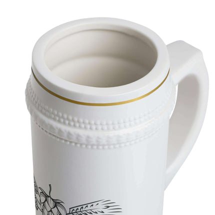 Customizable Premium White Ceramic Beer Stein with Distinctive Ribbed Texture