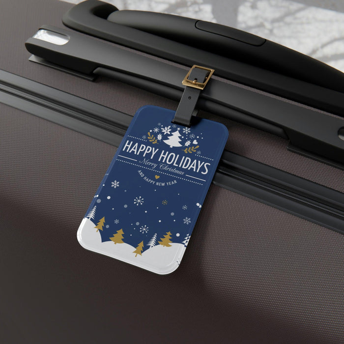 Elite Winter Holiday Luggage Tag - Stylish Acrylic and Leather Travel Accessory