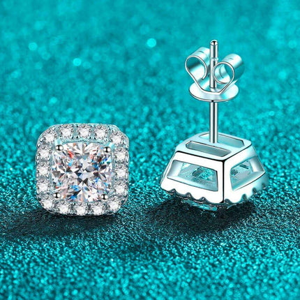 Elegant Square Silver Stud Earrings with Lab-Created Diamonds